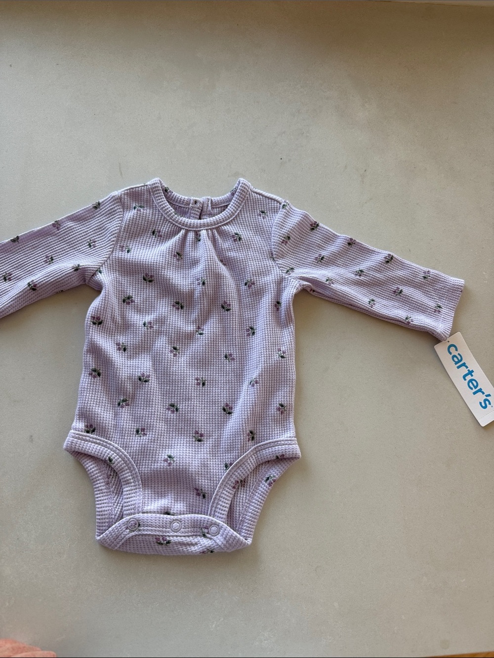 Carter's Light Purple Floral Long-Sleeve Waffle One-Piece